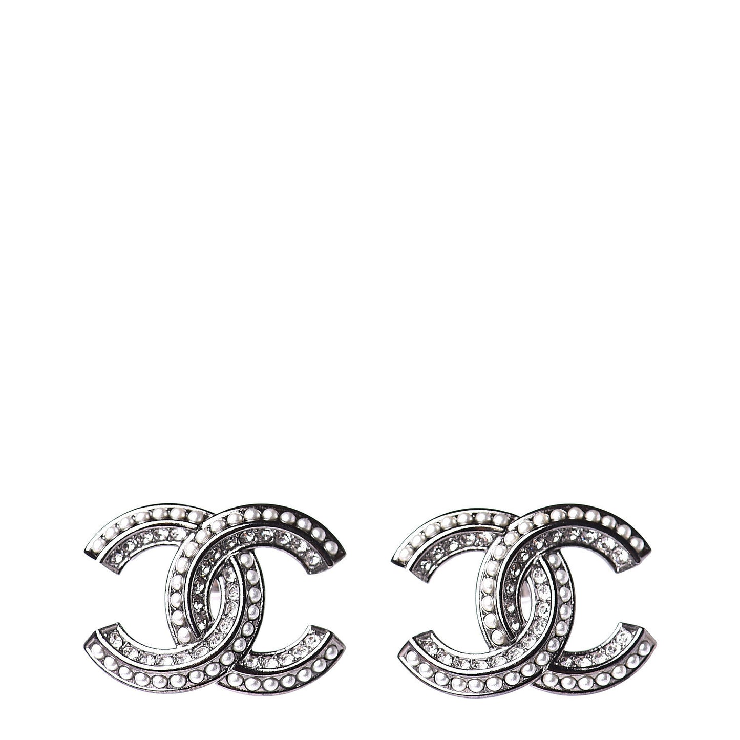 Crystal Pearl Chain Mania CC Earrings Ruthenium