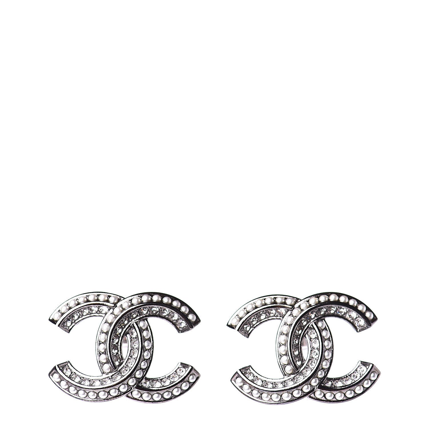 Chanel Crystal Pearl Chain Mania CC Earrings Ruthenium 1 of 5