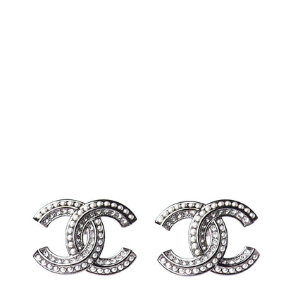 Chanel Crystal Pearl Chain Mania CC Earrings Ruthenium 1 of 5