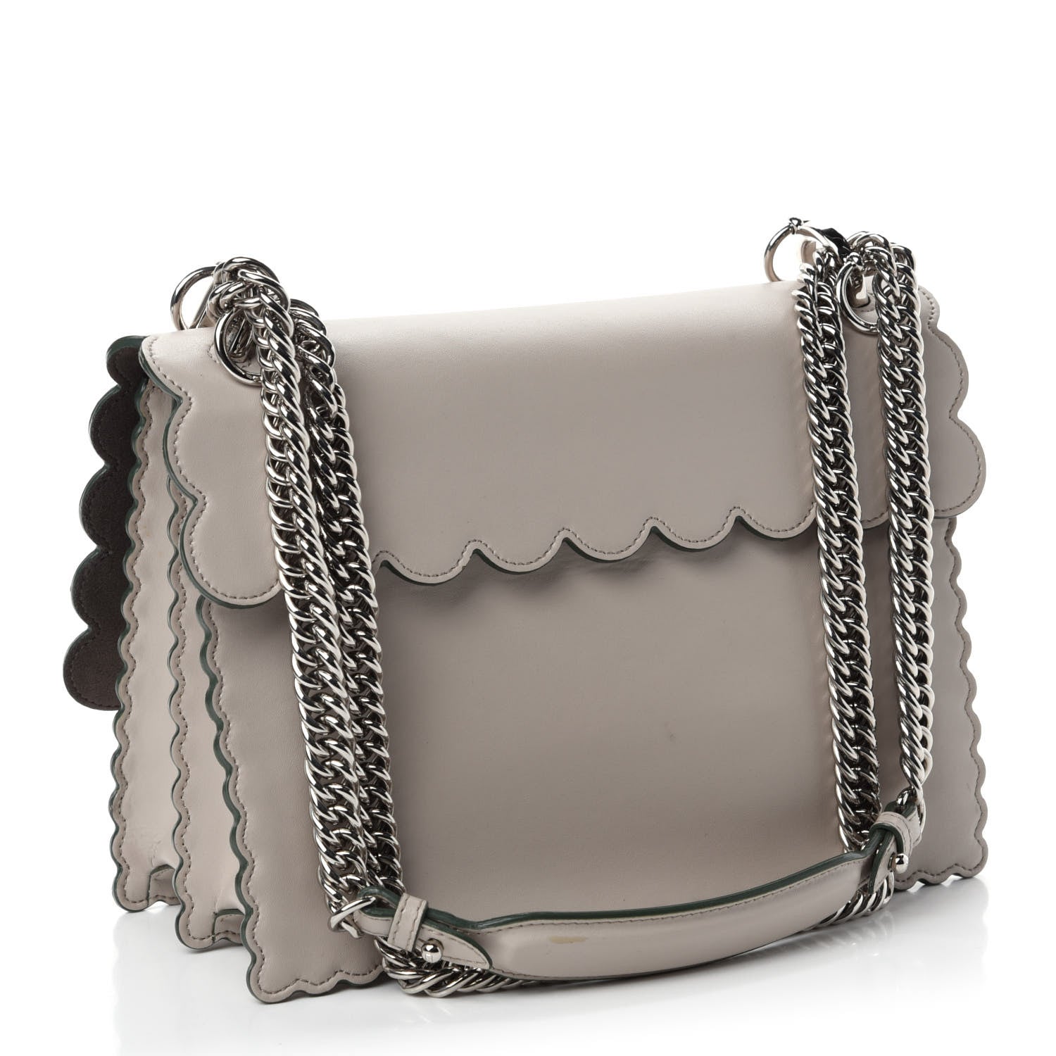 Fendi Vitello Liberty Scalloped Studded Kan I Shoulder Bag Grigio Polvere 4 of 12