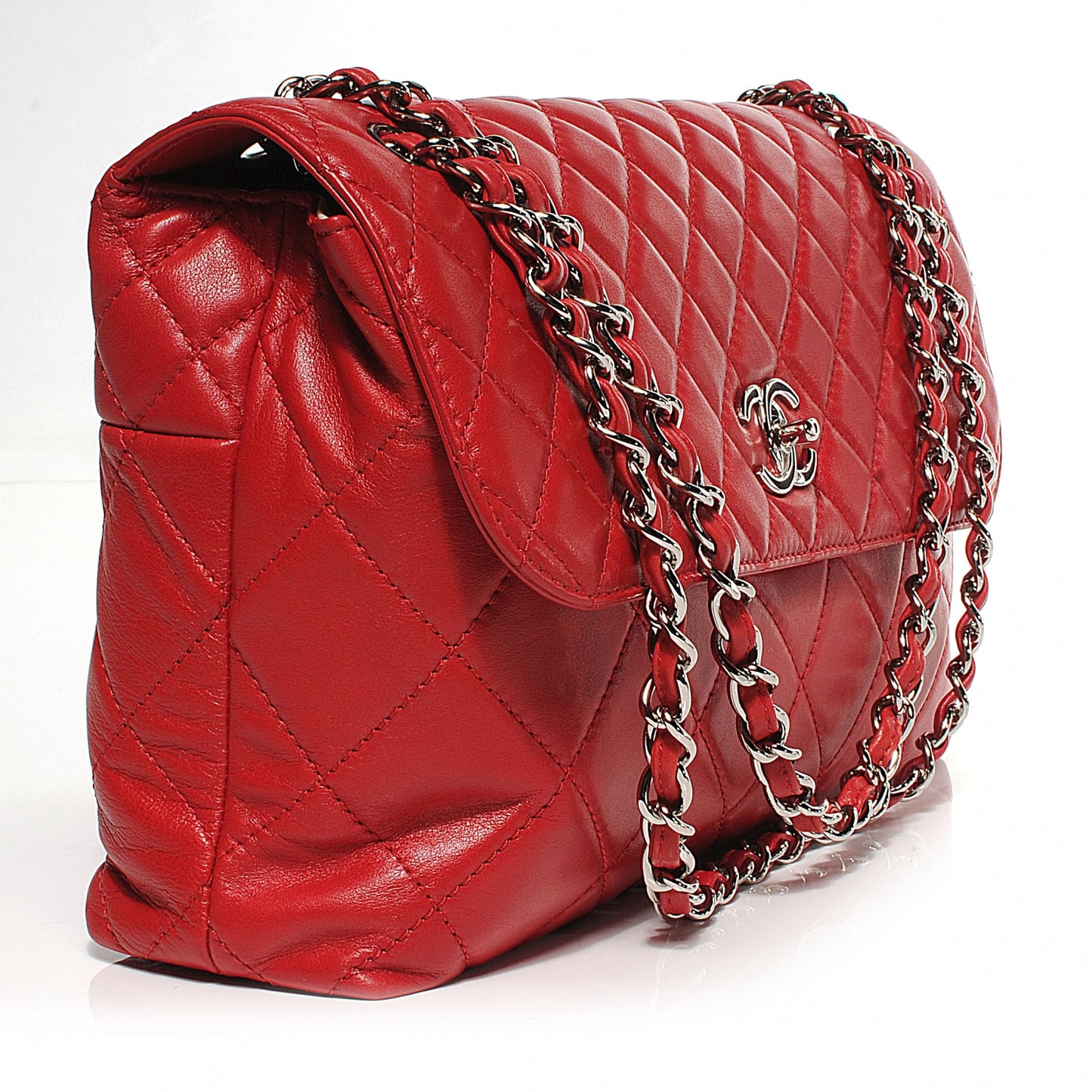 Leather Quilted In the Business Flap Bag Red