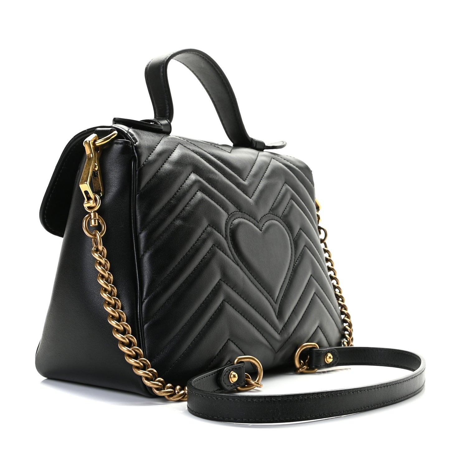 Calfskin Matelasse Small GG Marmont Top Handle Shoulder Bag Black