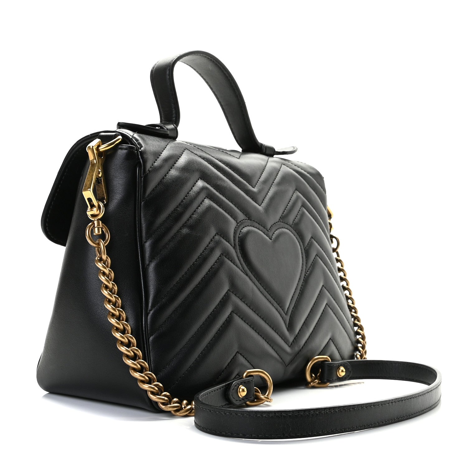 Gucci Calfskin Matelasse Small GG Marmont Top Handle Shoulder Bag Black 3 of 11