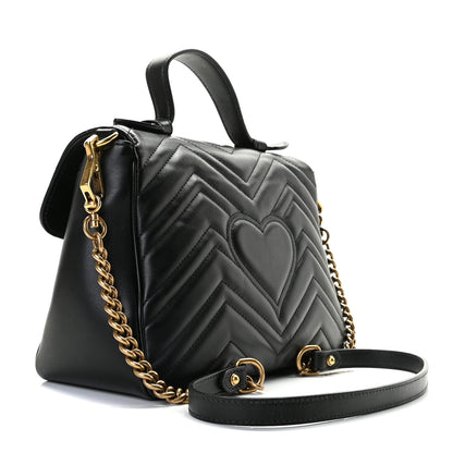 Gucci Calfskin Matelasse Small GG Marmont Top Handle Shoulder Bag Black 3 of 11