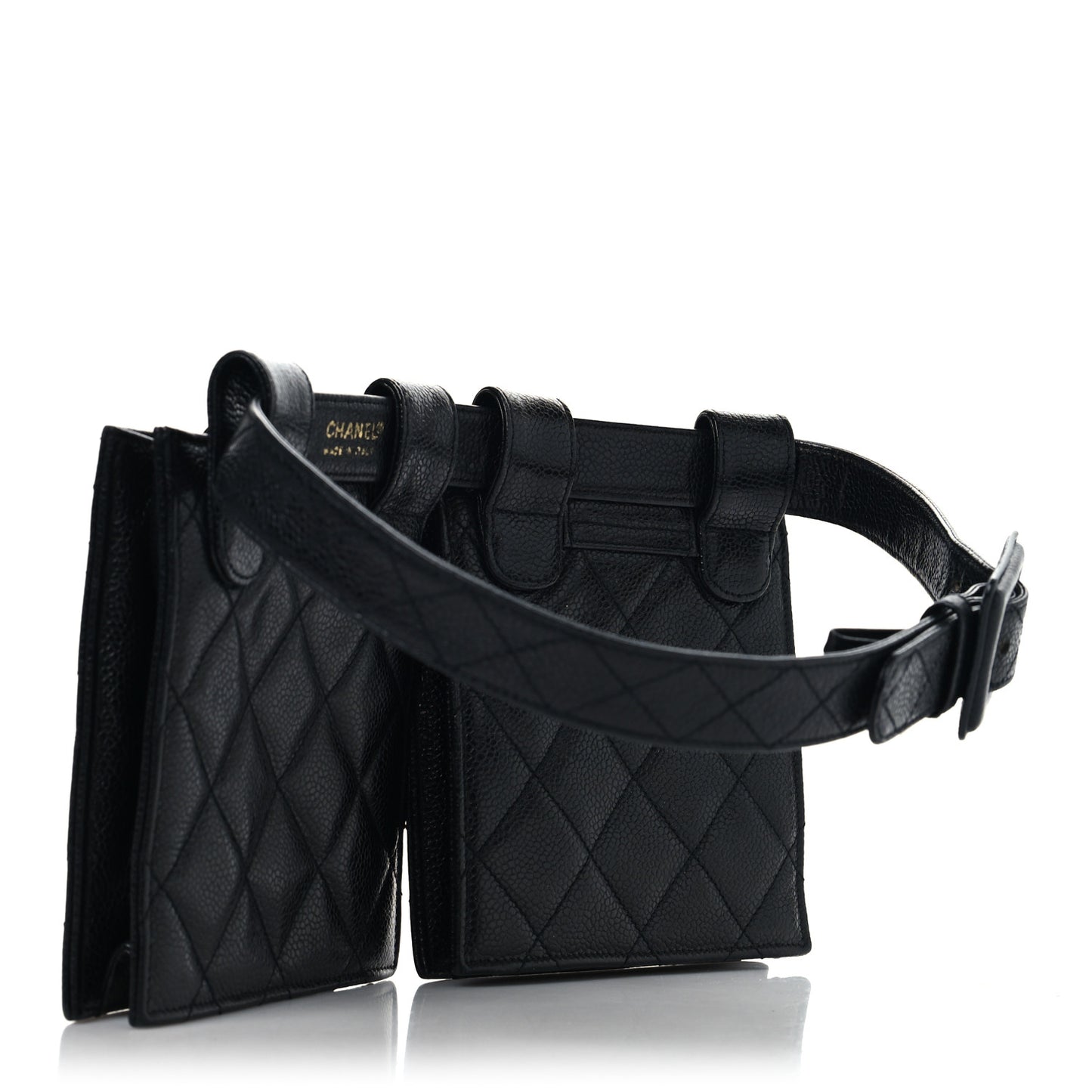 Caviar Quilted Double Belt Flap Waist Bag 70 28 Black
