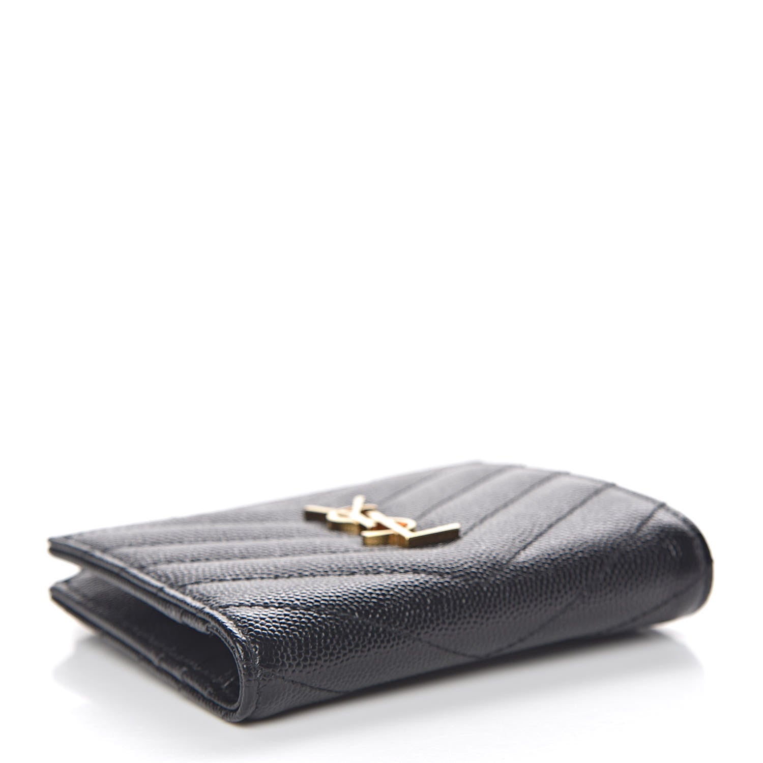 Saint Laurent Grain De Poudre Matelasse Chevron Monogram Zipped Card Case Black 4 of 8