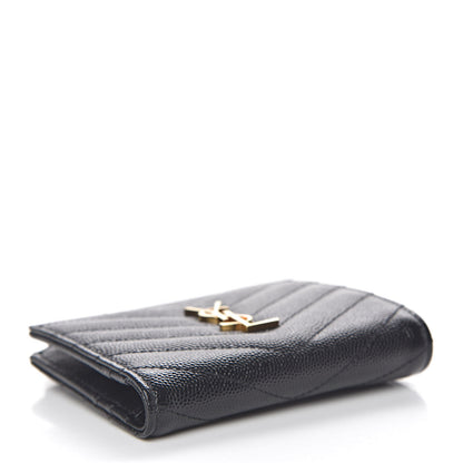 Saint Laurent Grain De Poudre Matelasse Chevron Monogram Zipped Card Case Black 4 of 8