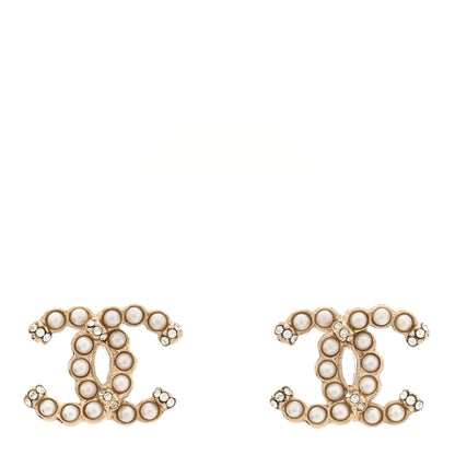 Chanel Pearl Crystal CC Earrings Gold 1 of 5