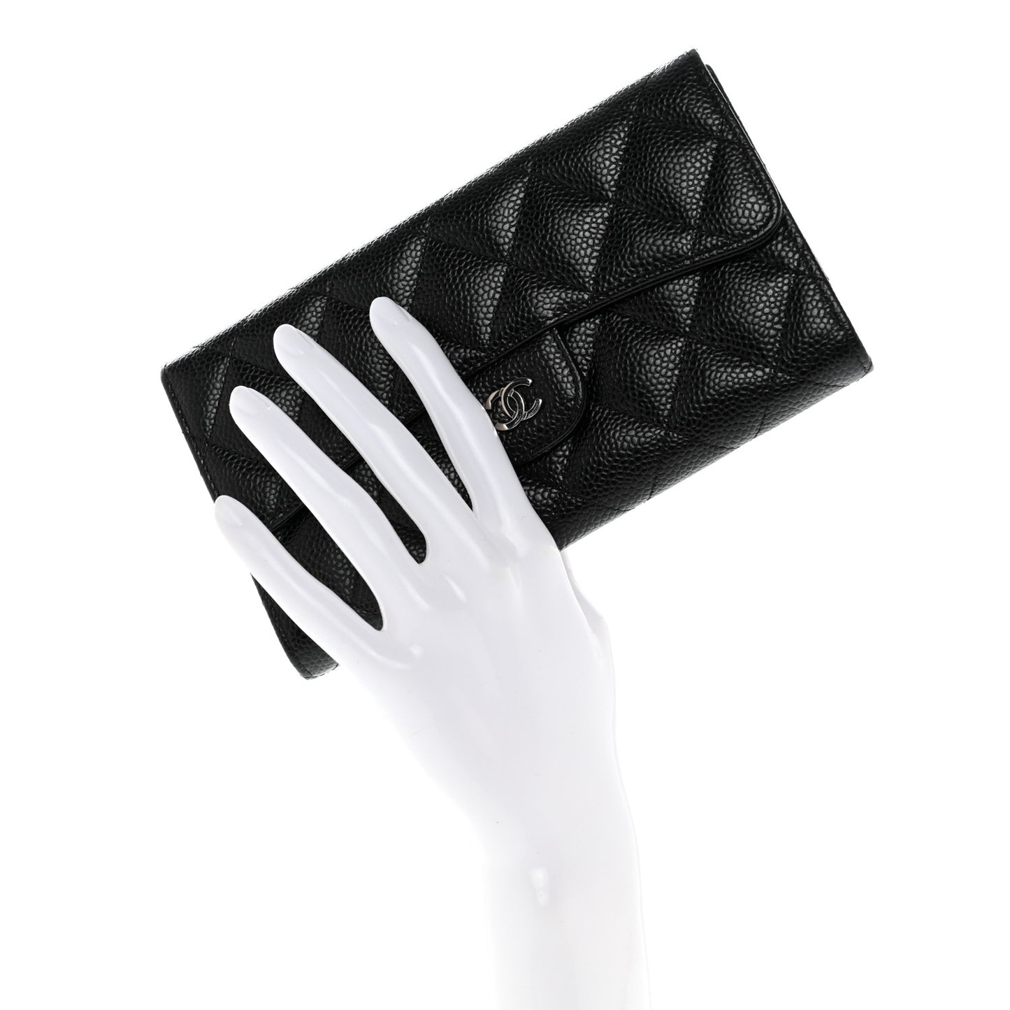 Caviar Quilted Long Flap Wallet Black