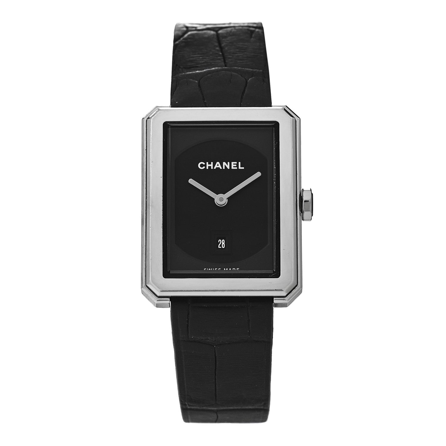 Chanel Stainless Steel Alligator 26mm Boy-Friend Quartz Watch Black 1 of 4