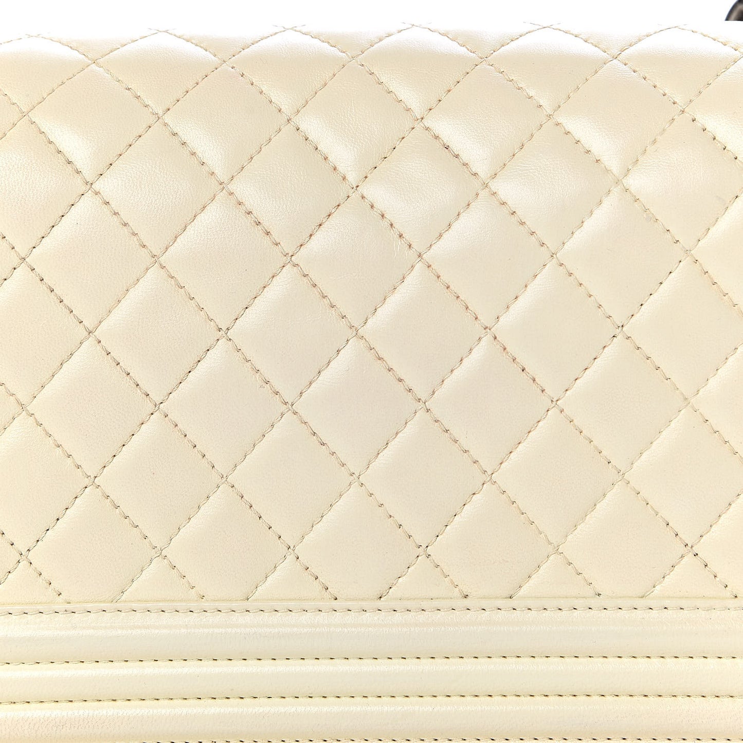 Lambskin Quilted Medium Boy Flap White