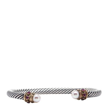David Yurman Sterling Silver 14K Yellow Gold Pearl Ruby 5mm Cable Renaissance Bracelet 1 of 5