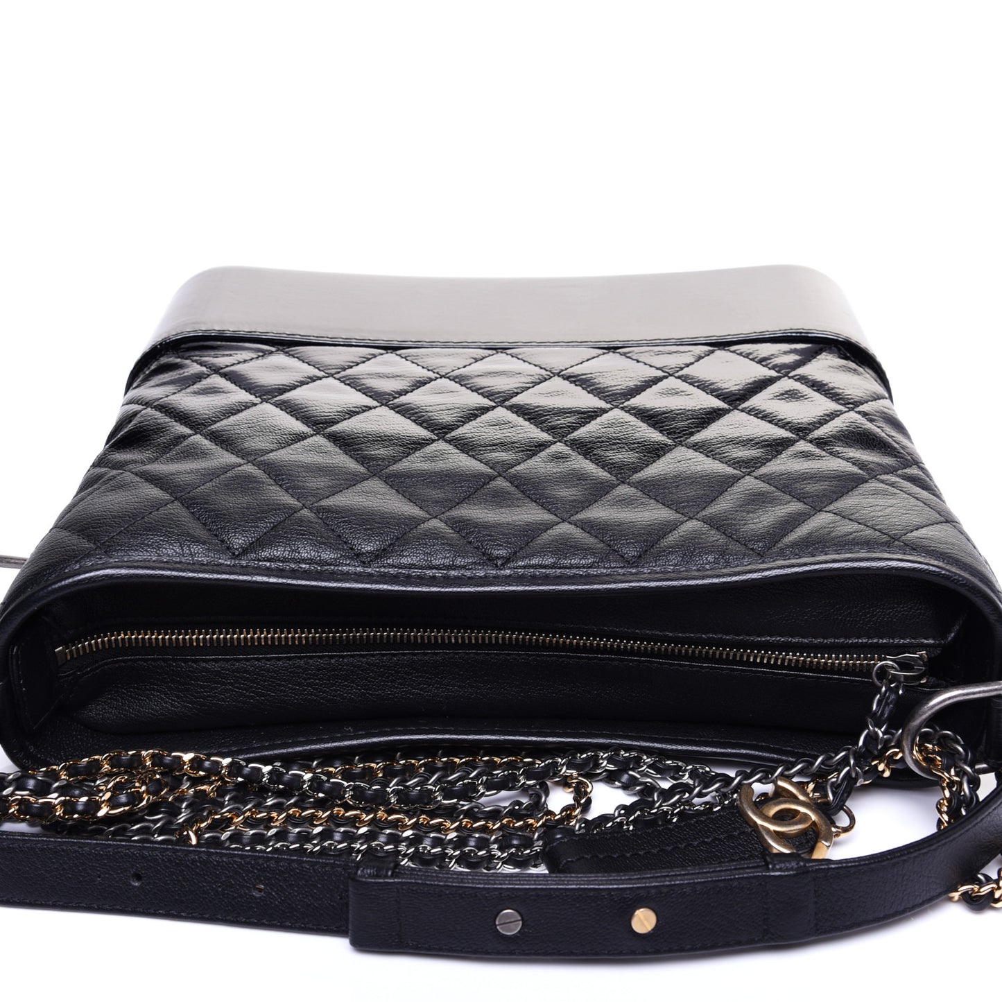 Patent Goatskin Quilted Medium Gabrielle Hobo Black
