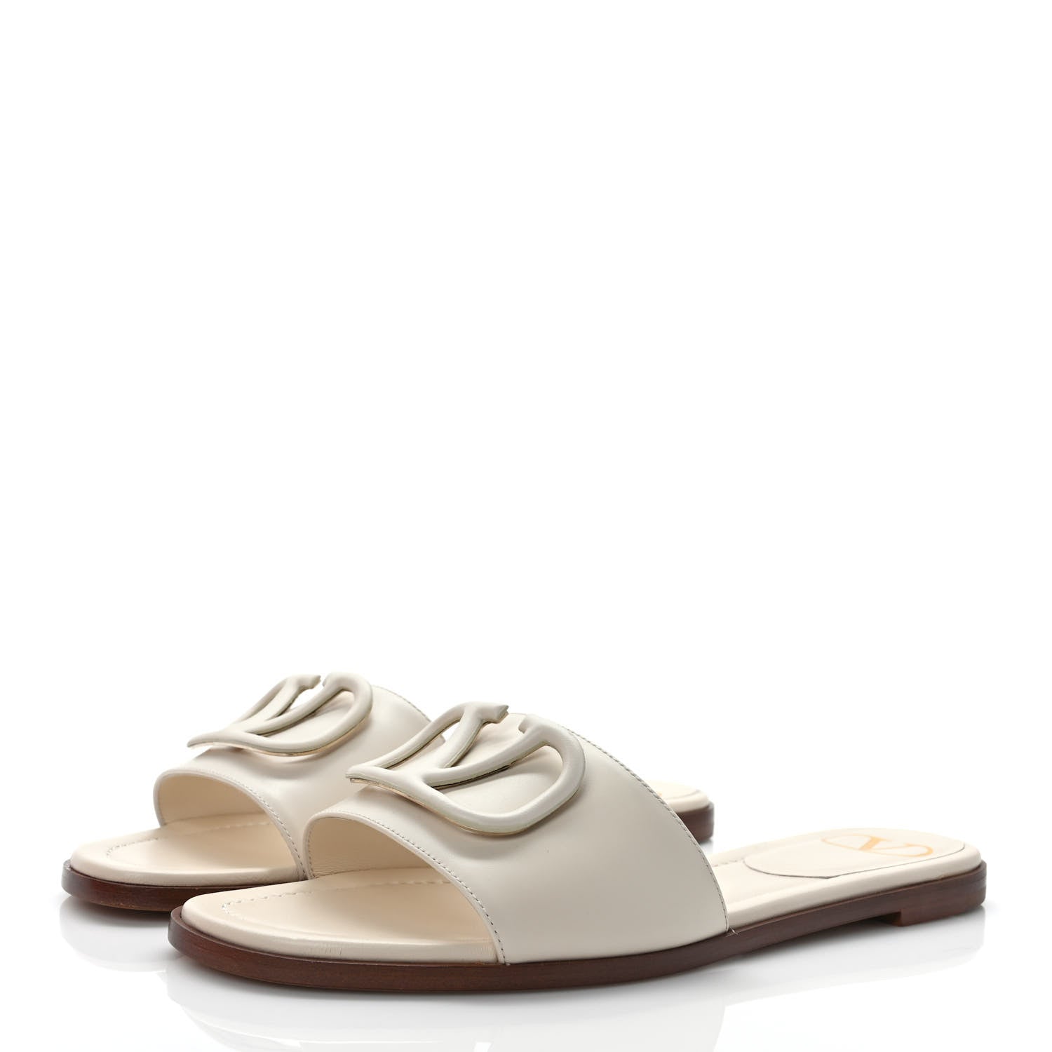 Valentino Garavani Calfskin Vlogo Flat Slide Sandals 37 Light Ivory 3 of 9