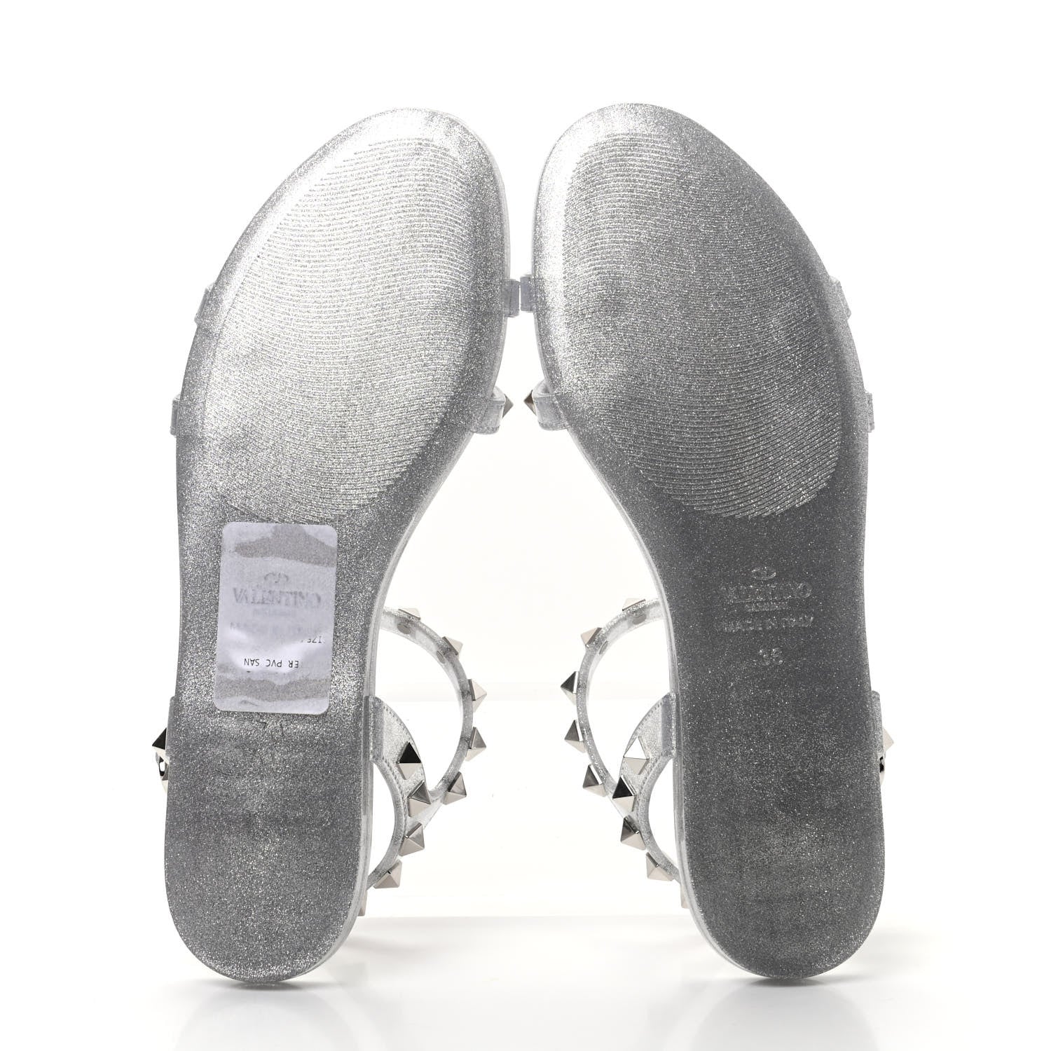 Valentino Garavani PVC Jelly Glitter Rockstud Caged Sandals 36 Silver 6 of 10