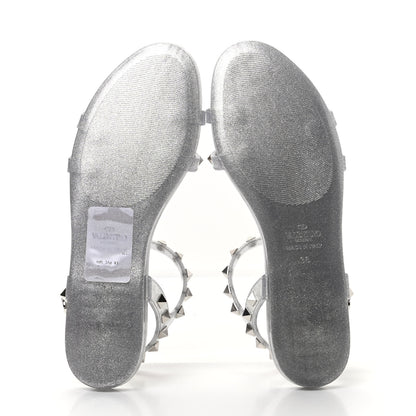 Valentino Garavani PVC Jelly Glitter Rockstud Caged Sandals 36 Silver 6 of 10
