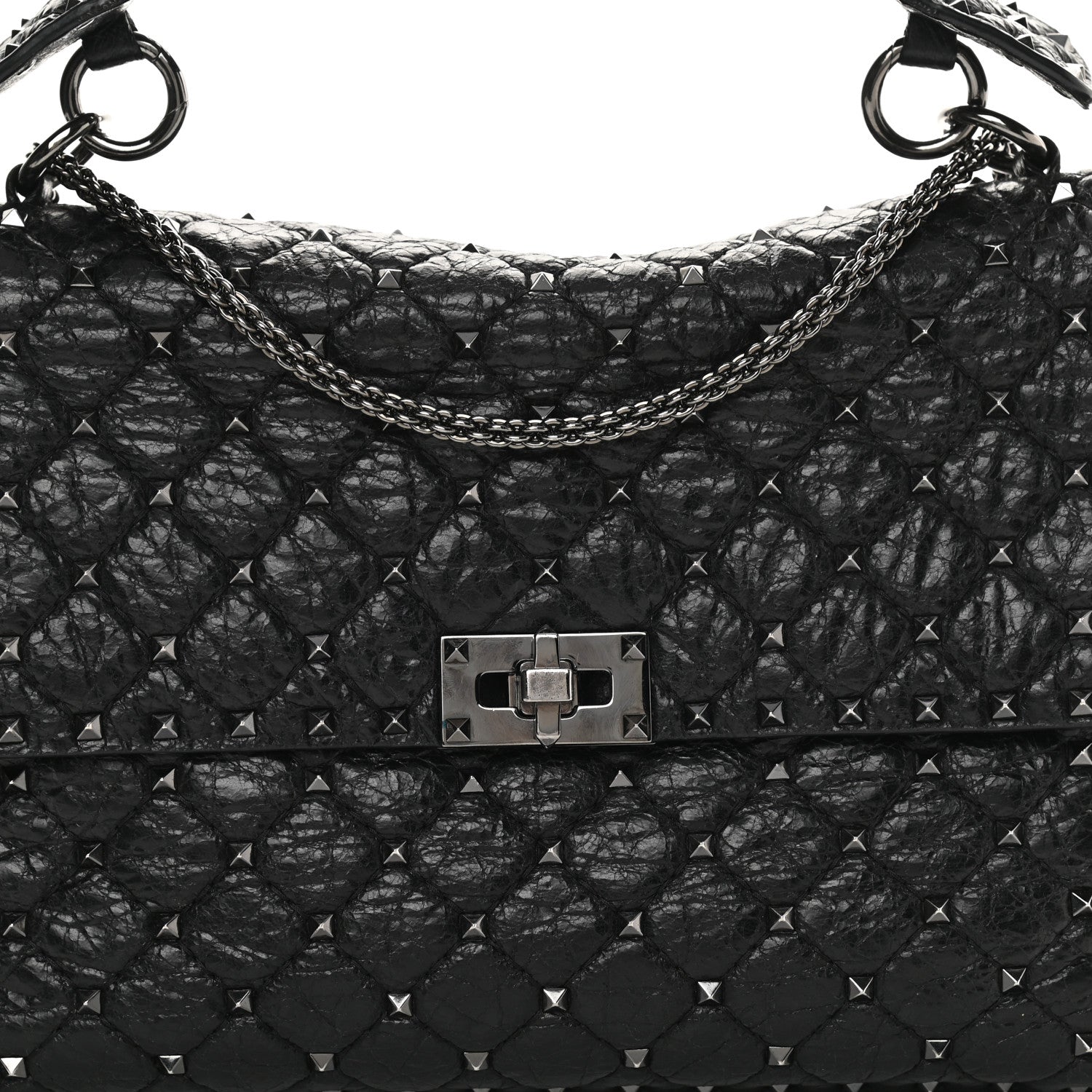 Valentino Garavani Craquele Nappa Large Rockstud Spike Shoulder Bag Black 7 of 15