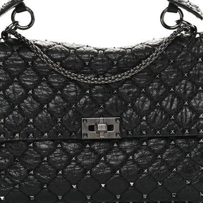 Valentino Garavani Craquele Nappa Large Rockstud Spike Shoulder Bag Black 7 of 15