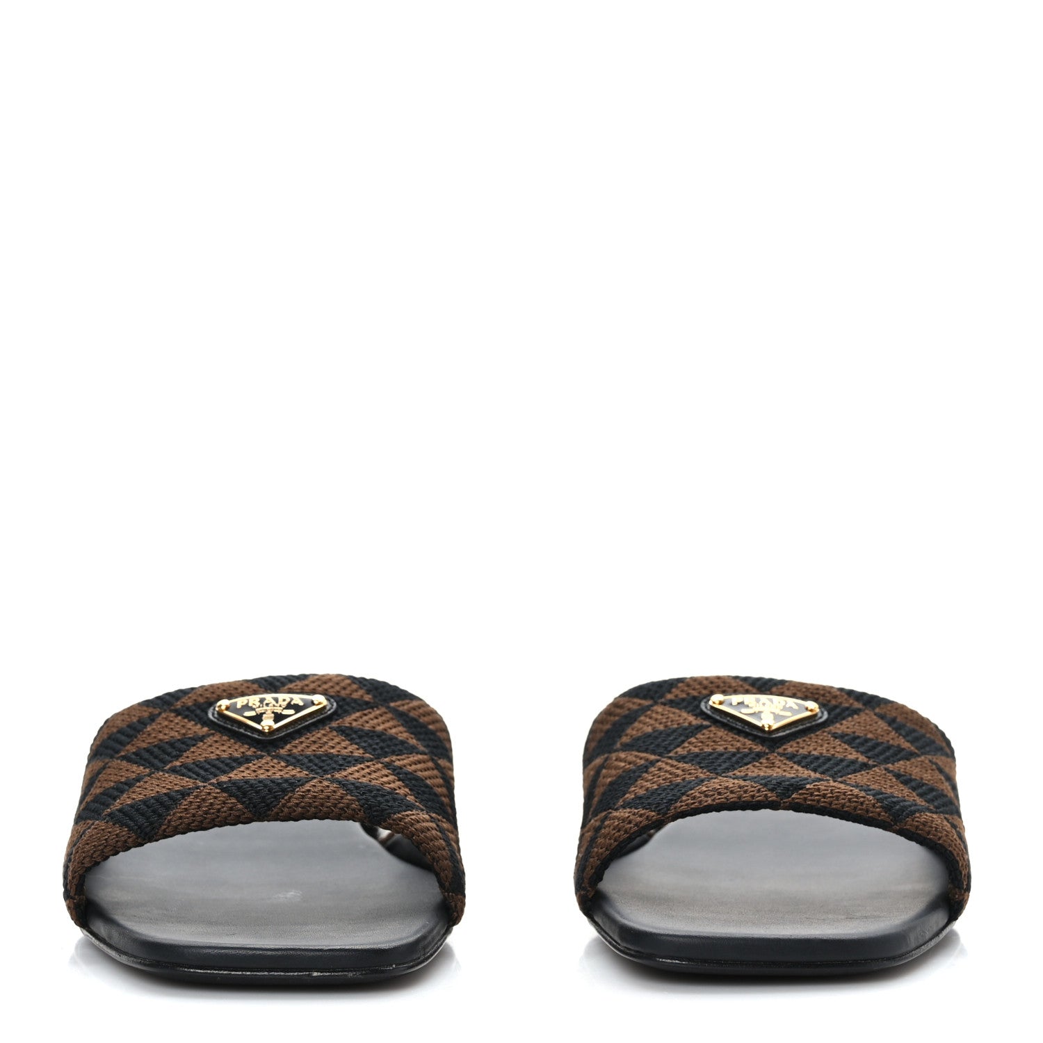 Prada Jacquard Trianglolo Symbole Embroidered Metal Triangle Logo 10mm Slide Sandals 36.5 Black Bruciato 2 of 7