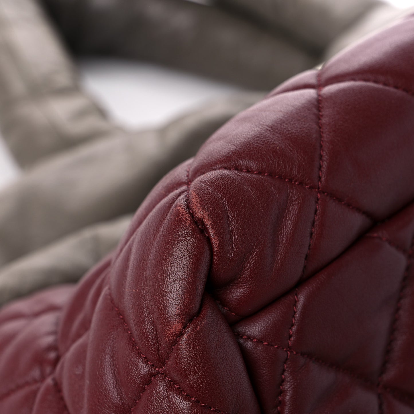 Lambskin Quilted Small Coco Cocoon Reversible Tote Grey Burgundy