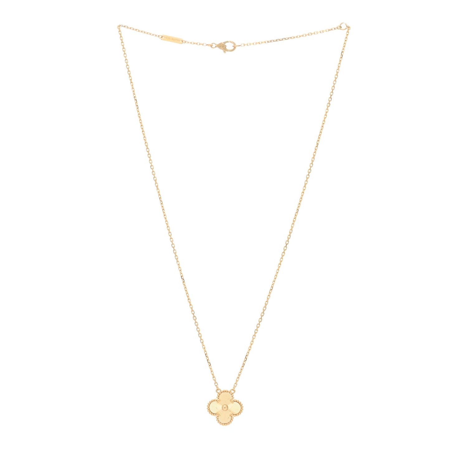 18K Yellow Gold Guilloche Vintage Alhambra Pendant Necklace