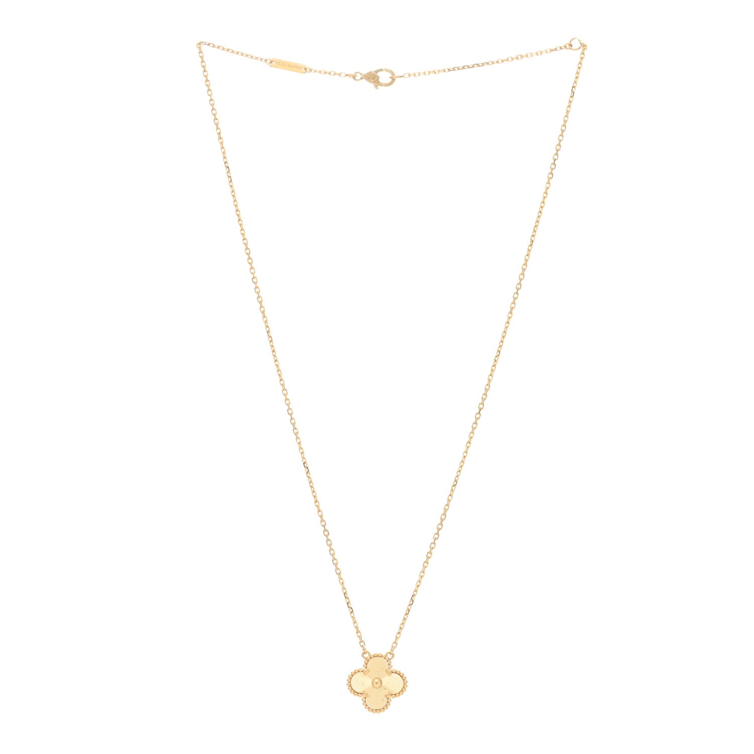 Van Cleef & Arpels 18K Yellow Gold Guilloche Vintage Alhambra Pendant Necklace 2 of 4