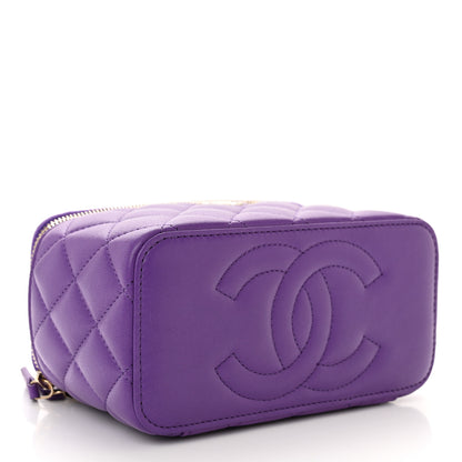 Chanel Lambskin Quilted Small Top Handle Vanity Case With Chain Purple 4 of 11