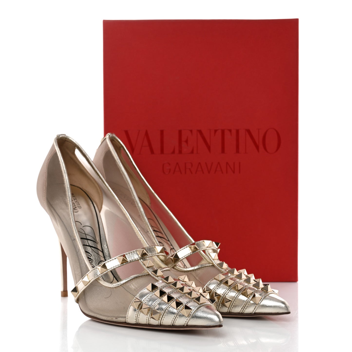 Mesh Nappa Rockstud Alcove 100mm Pumps 41 Platino