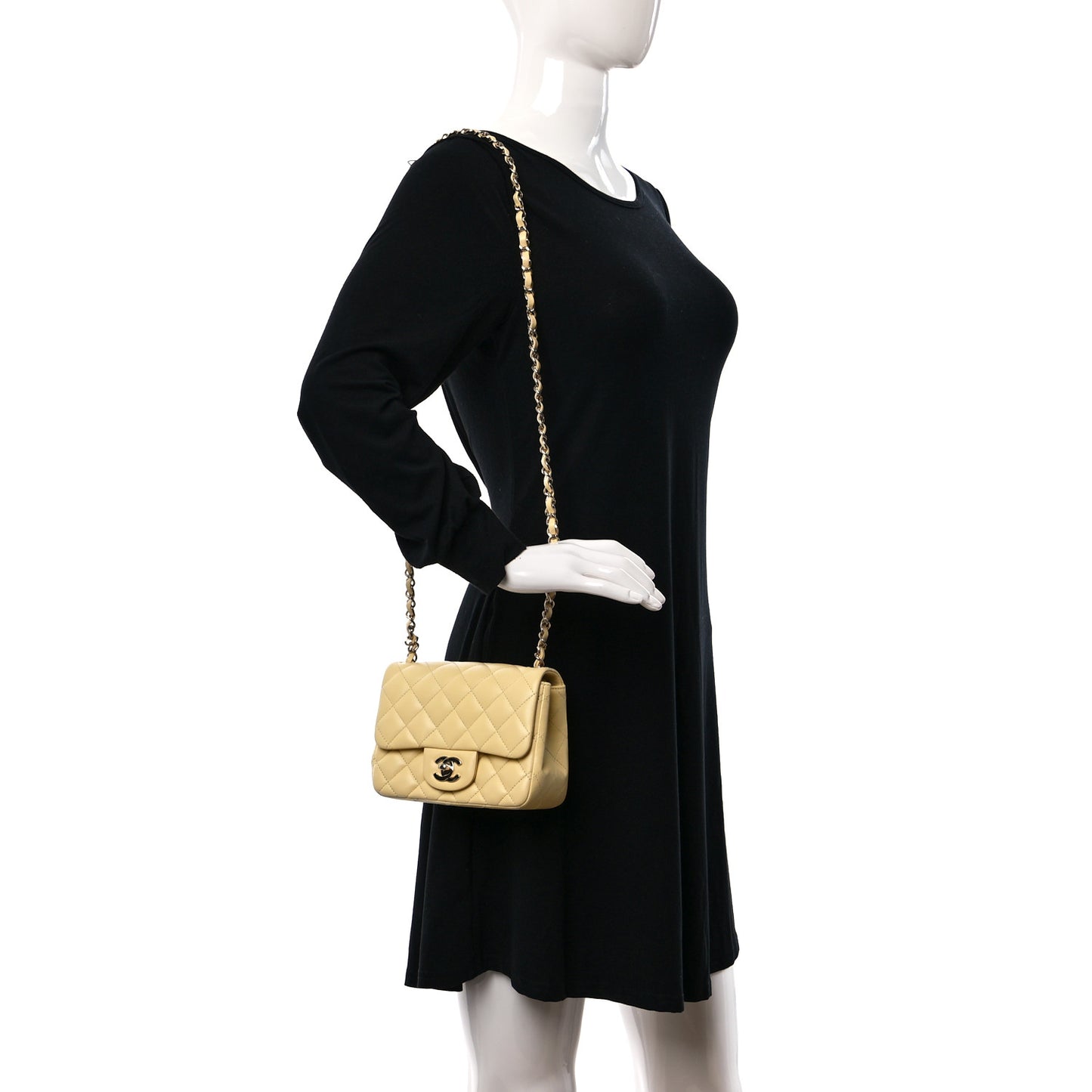 Lambskin Quilted Mini Square Flap Light Yellow