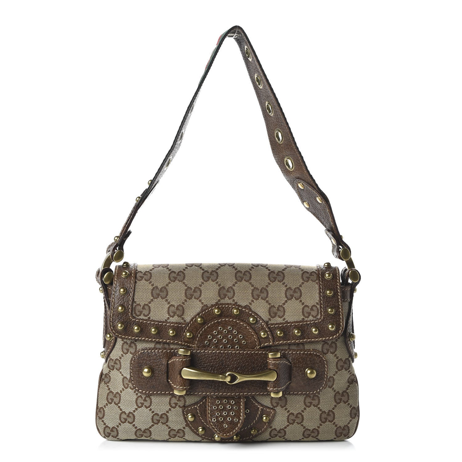 Gucci Monogram Studded Pelham Runway Flap Bag Brown 1 of 9