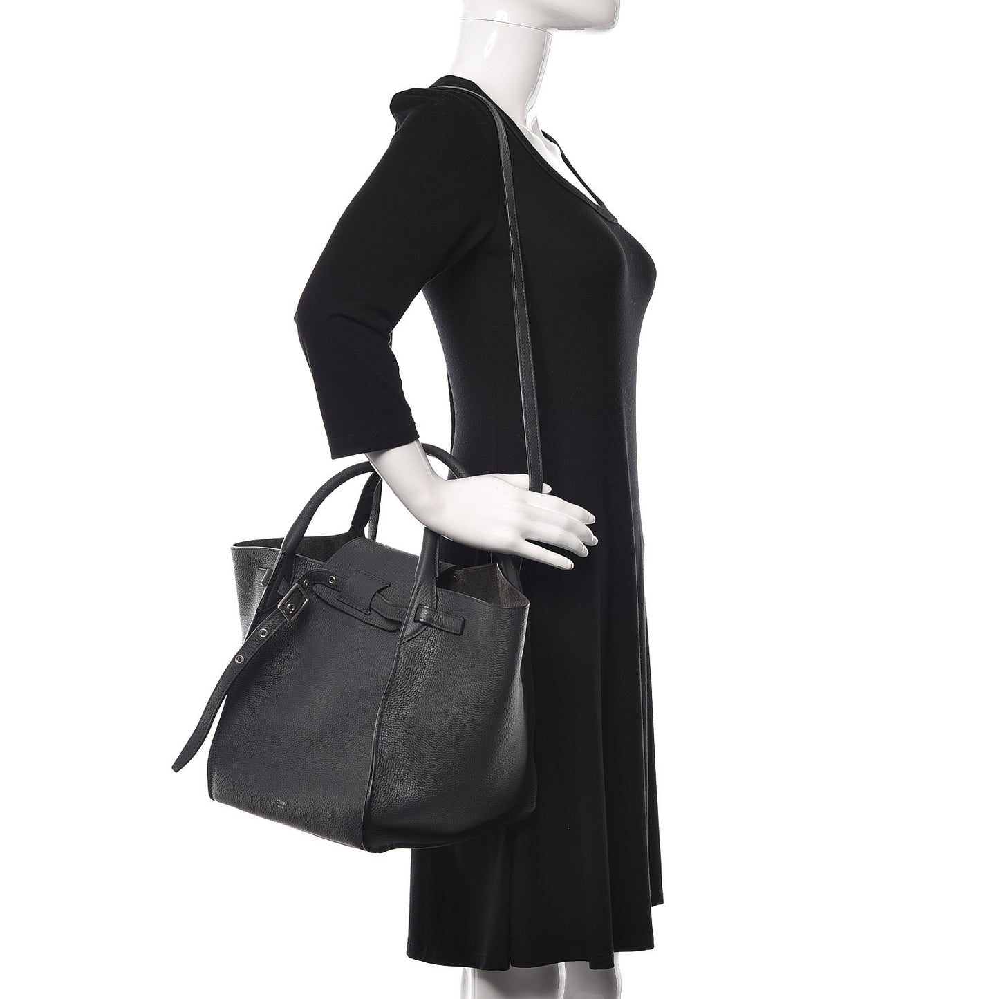 Supple Grained Calfskin Small Long Strap Big Bag Black