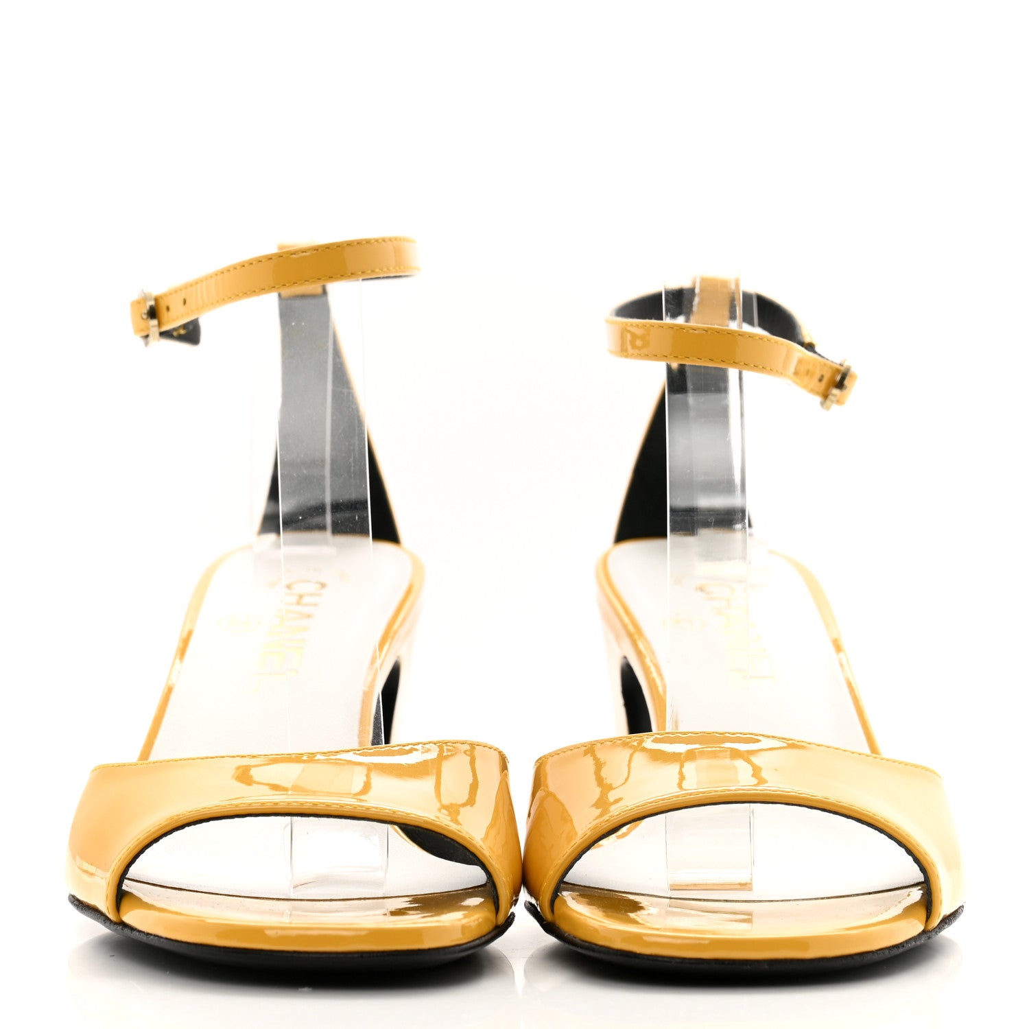 Chanel Patent CC Ankle Strap Sandals 37.5 Yellow 3 of 11