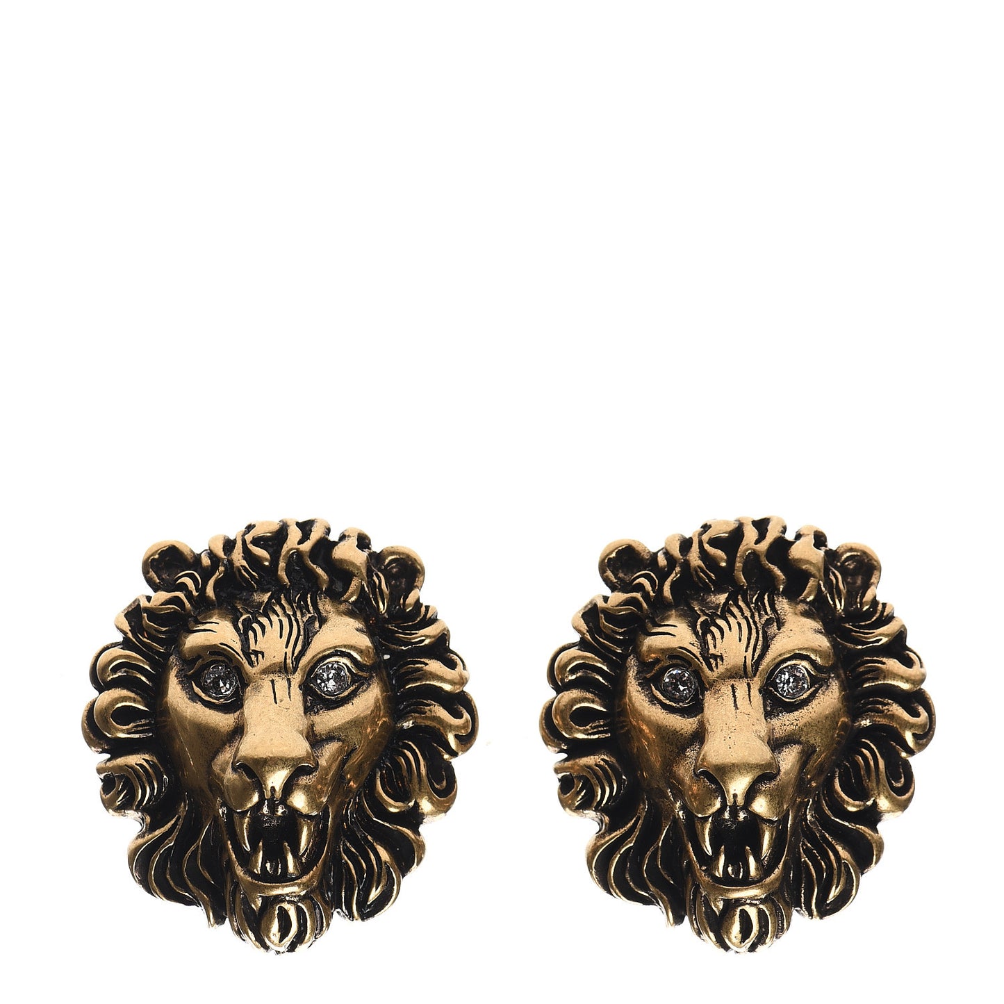 Metal Crystal Lion Clip On Earrings Aged Gold