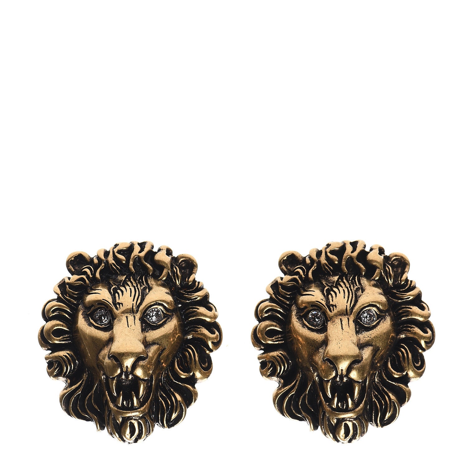Gucci Metal Crystal Lion Clip On Earrings Aged Gold 1 of 4