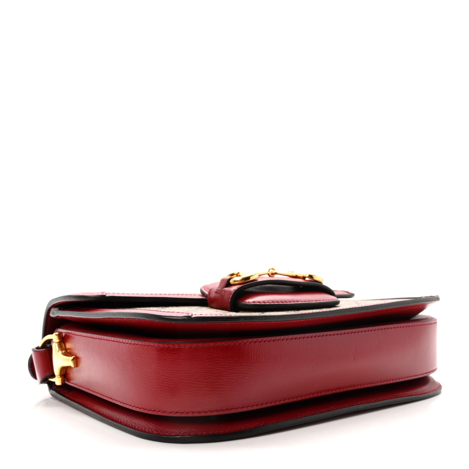 Gucci GG Supreme Monogram Azalea Calfskin Horsebit 1955 Shoulder Bag Beige Ebony New Cherry Red 4 of 10