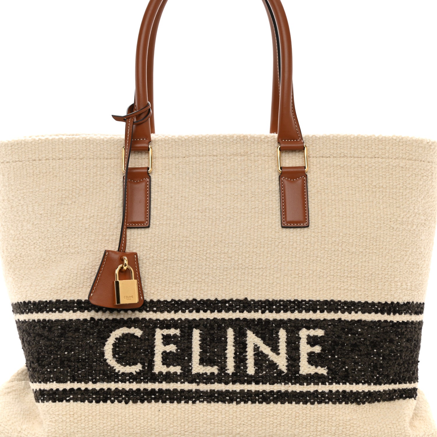 Celine Plein Soleil Textile Calfskin Horizontal Cabas Natural Tan Black 8 of 11