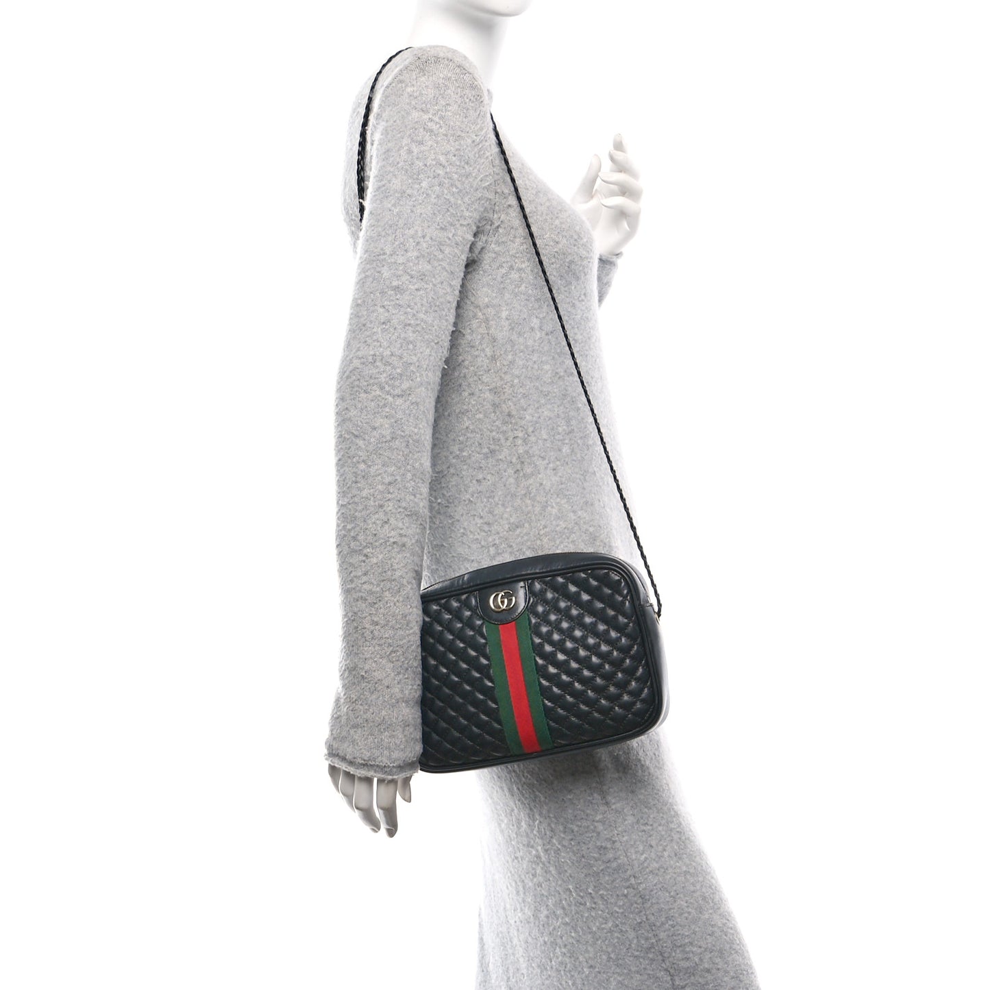 Calfskin Web Trapuntata Small GG Shoulder Bag Black