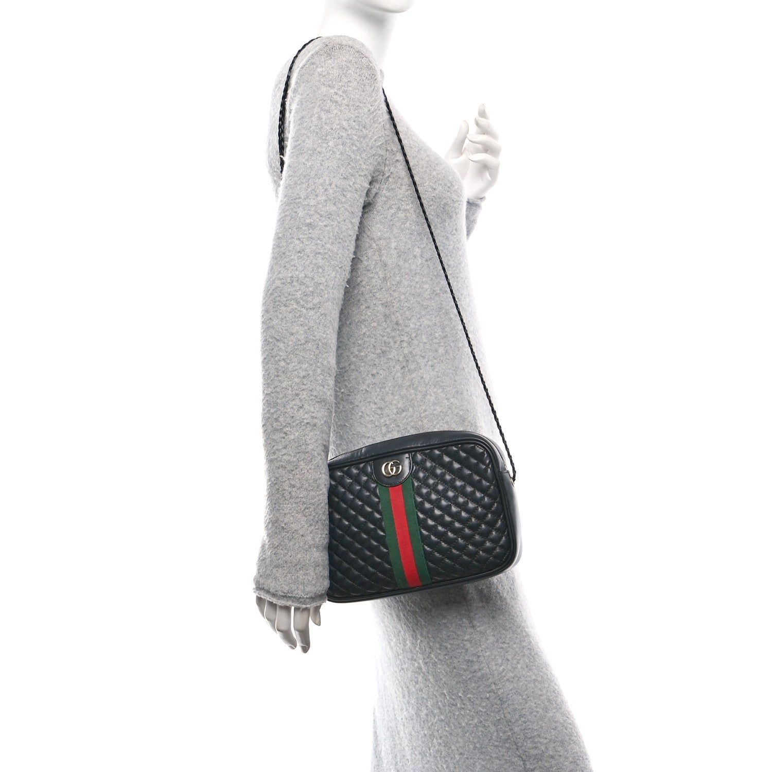 Gucci Calfskin Web Trapuntata Small GG Shoulder Bag Black 2 of 12