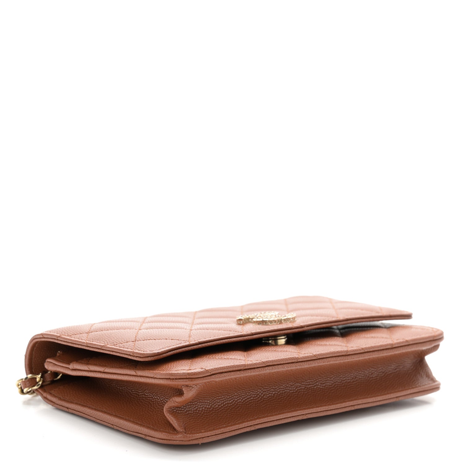 Chanel Shiny Caviar Quilted Strass Wallet On Chain WOC Light Brown 4 of 11