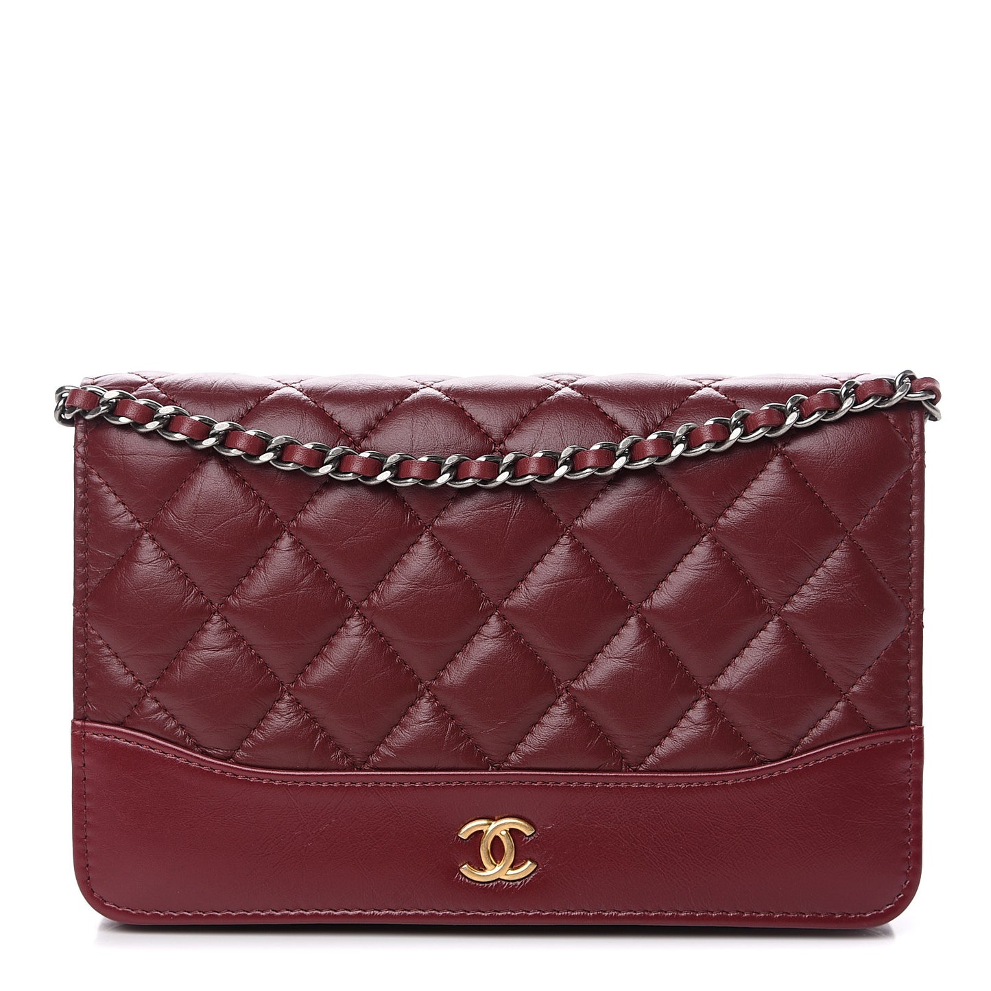 Aged Calfskin Quilted Gabrielle Wallet On Chain WOC Burgundy