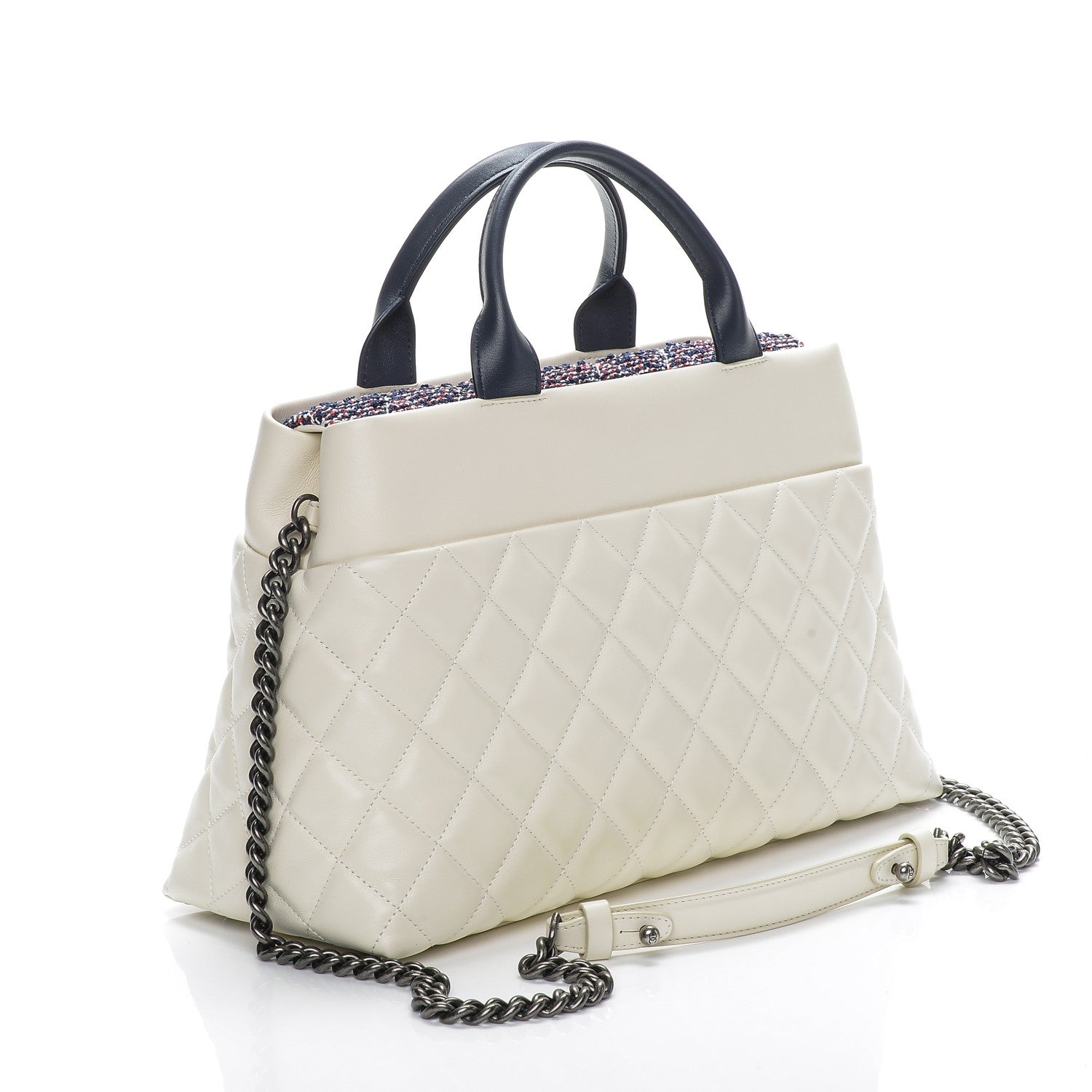 Chanel Calfskin Tweed Quilted Large Tote White Multicolor 3 of 7