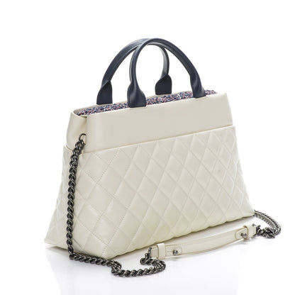 Chanel Calfskin Tweed Quilted Large Tote White Multicolor 3 of 7