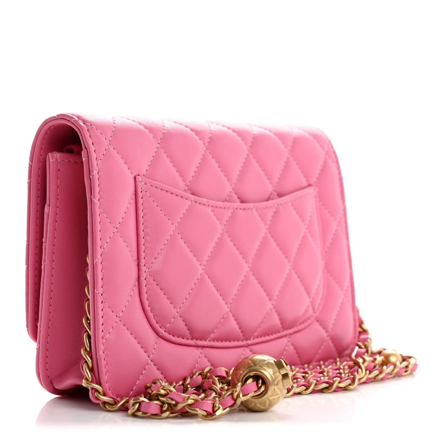 Lambskin Quilted CC Pearl Crush Wallet on Chain WOC Pink