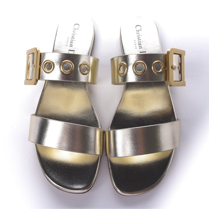 Christian Dior Laminated Calfskin D-Dior Slide Sandals 37.5 Pale Gold 10 of 12