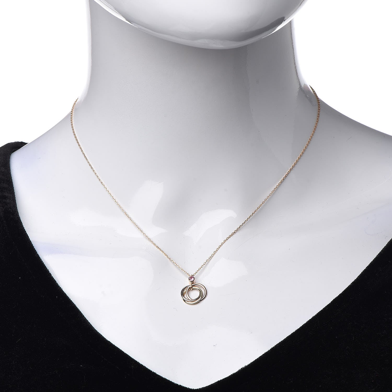 Cartier 18K Pink Yellow White Gold Pink Spinel Trinity Pendant Necklace 2 of 7