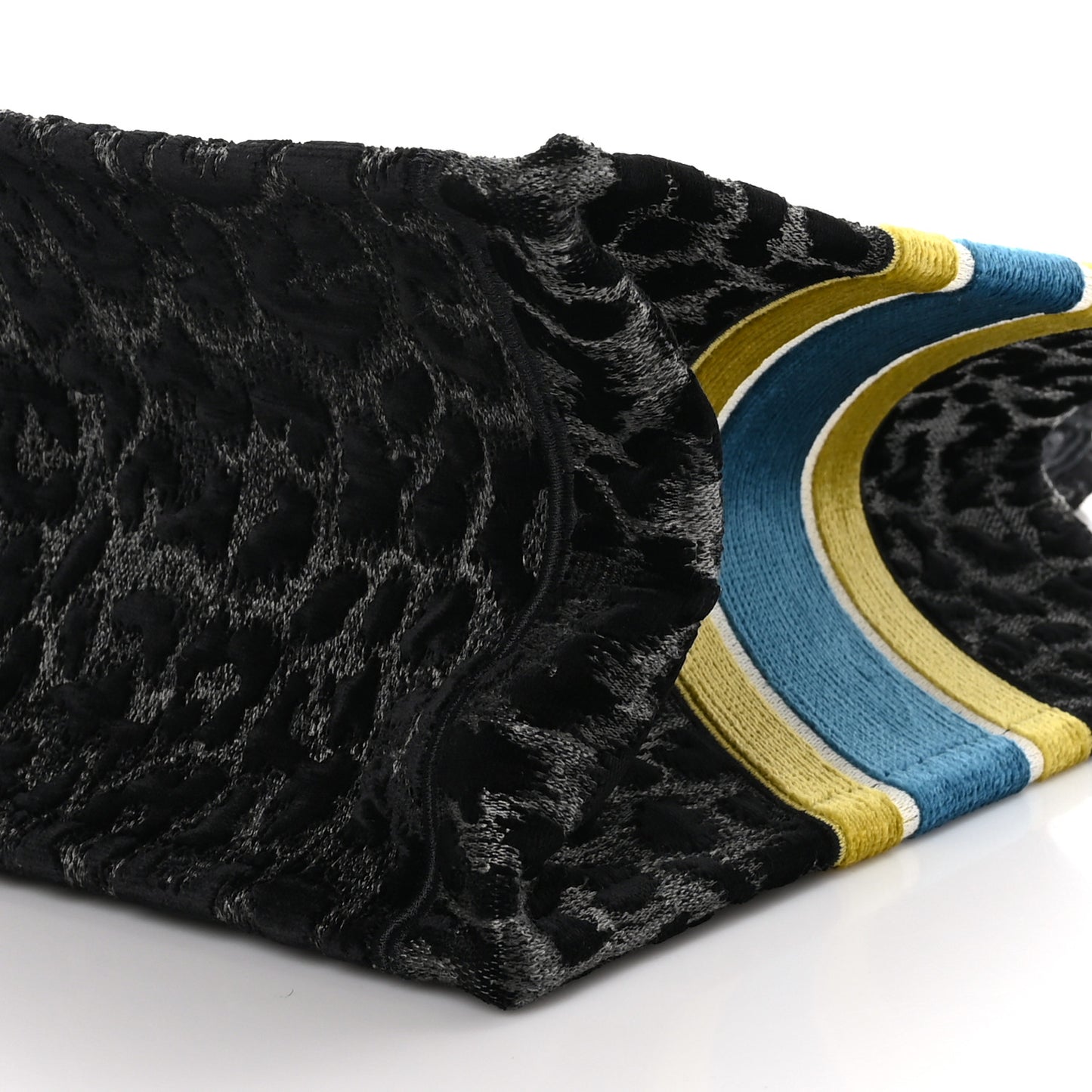 Velvet Mizza Embroidered Medium Leopard Book Tote Black Yellow Blue