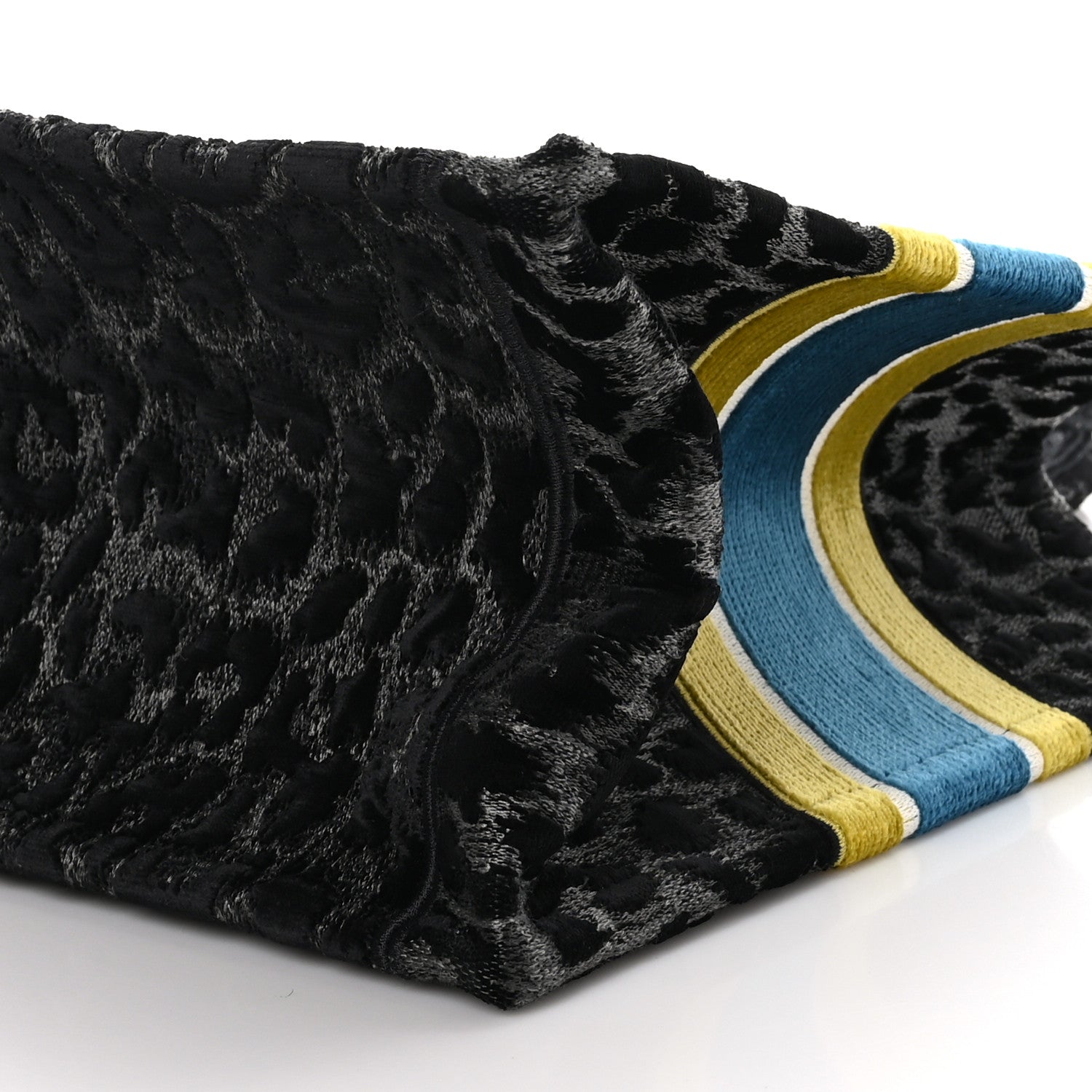 Christian Dior Velvet Mizza Embroidered Medium Leopard Book Tote Black Yellow Blue 10 of 10