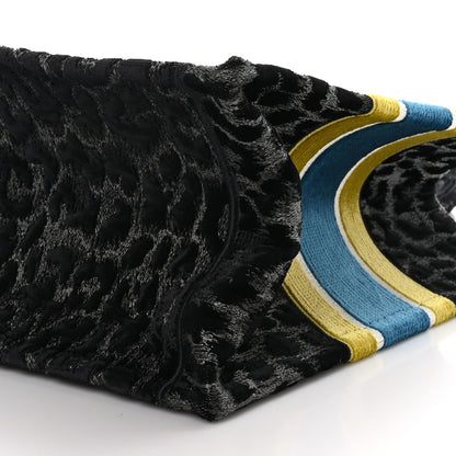 Christian Dior Velvet Mizza Embroidered Medium Leopard Book Tote Black Yellow Blue 10 of 10