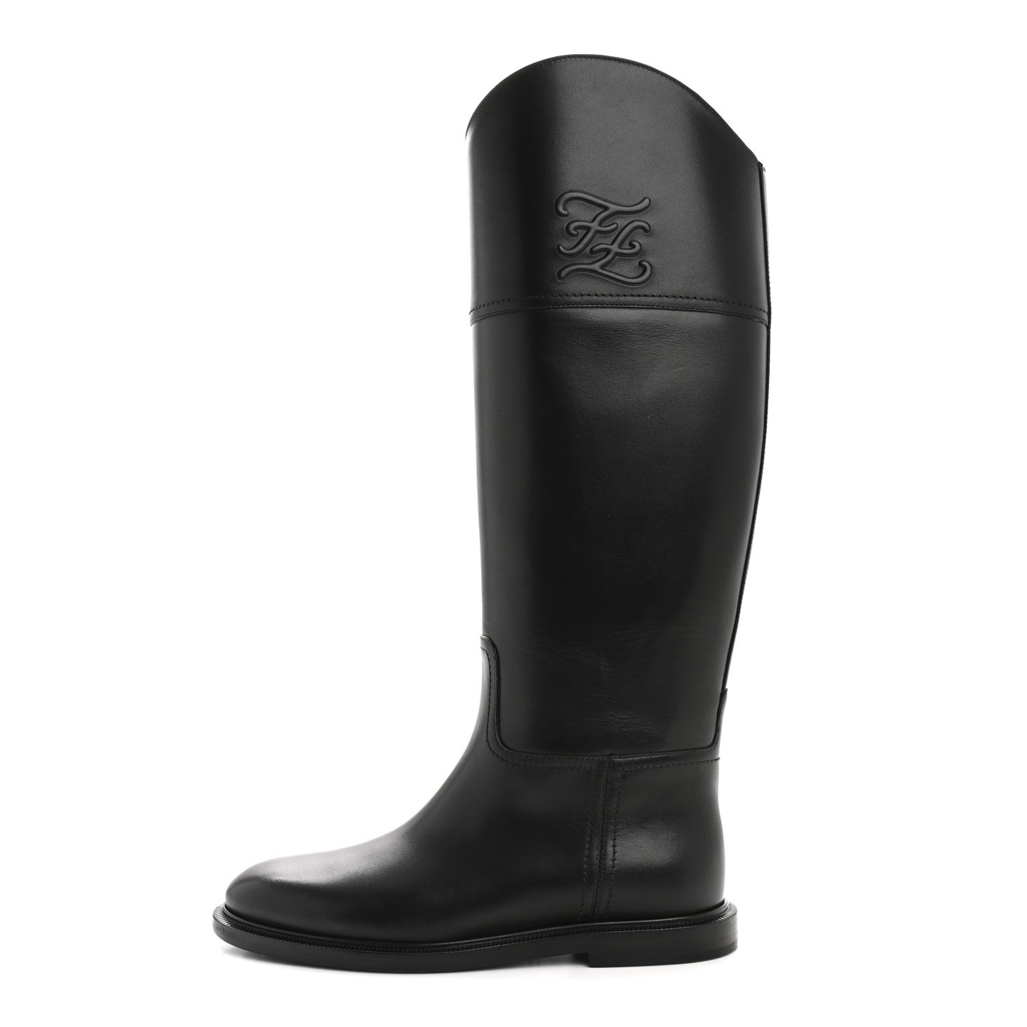 Vitello Karligraphy Embossed Tall Riding Boots 36 Black