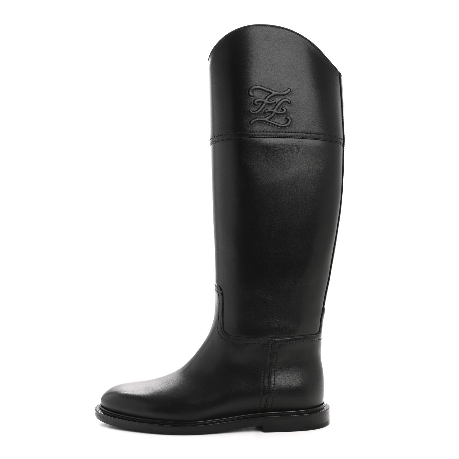 Fendi Vitello Karligraphy Embossed Tall Riding Boots 36 Black 1 of 8